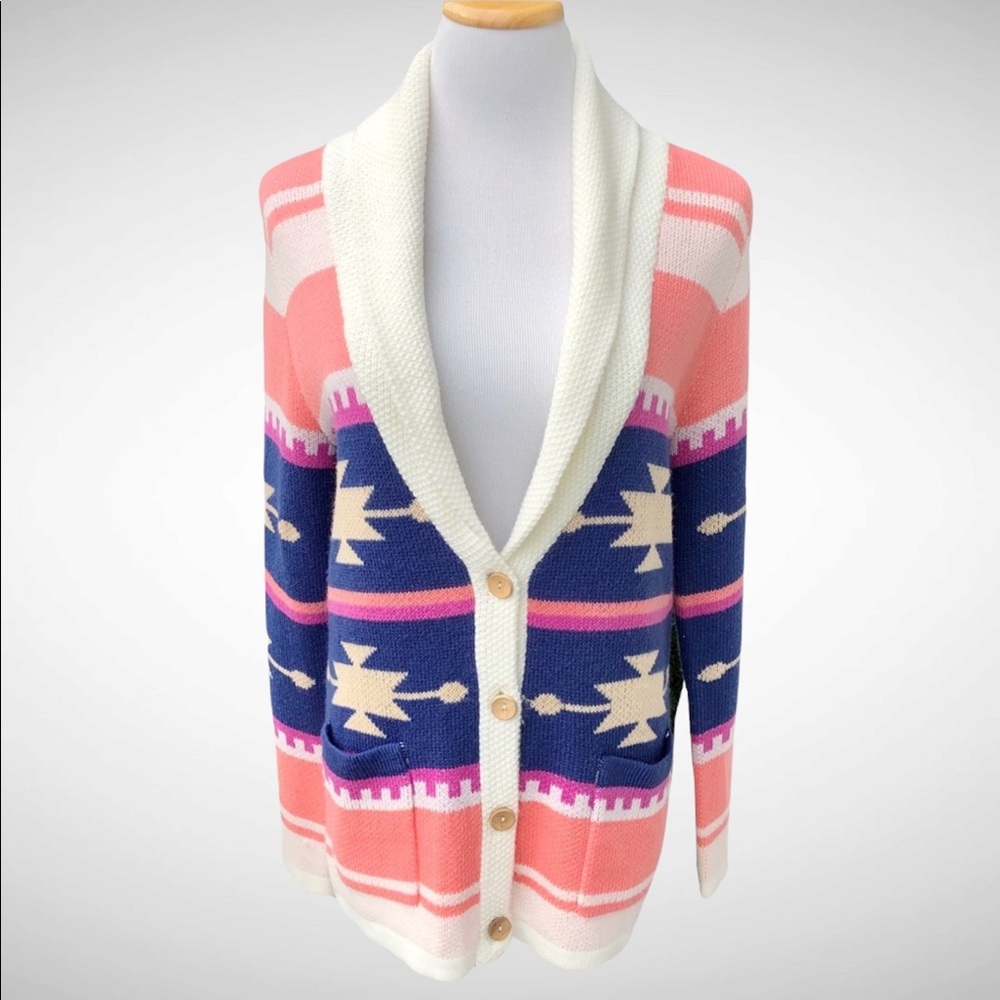 Ellison Aztec-Print Buttonfront Cardigan Long Sleeves